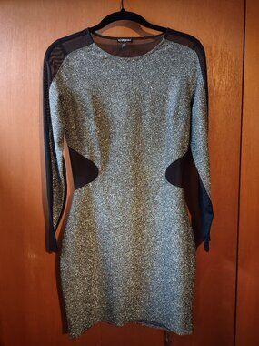 Express Black Mesh & Silver Glitter Bodycon Dress Size 8